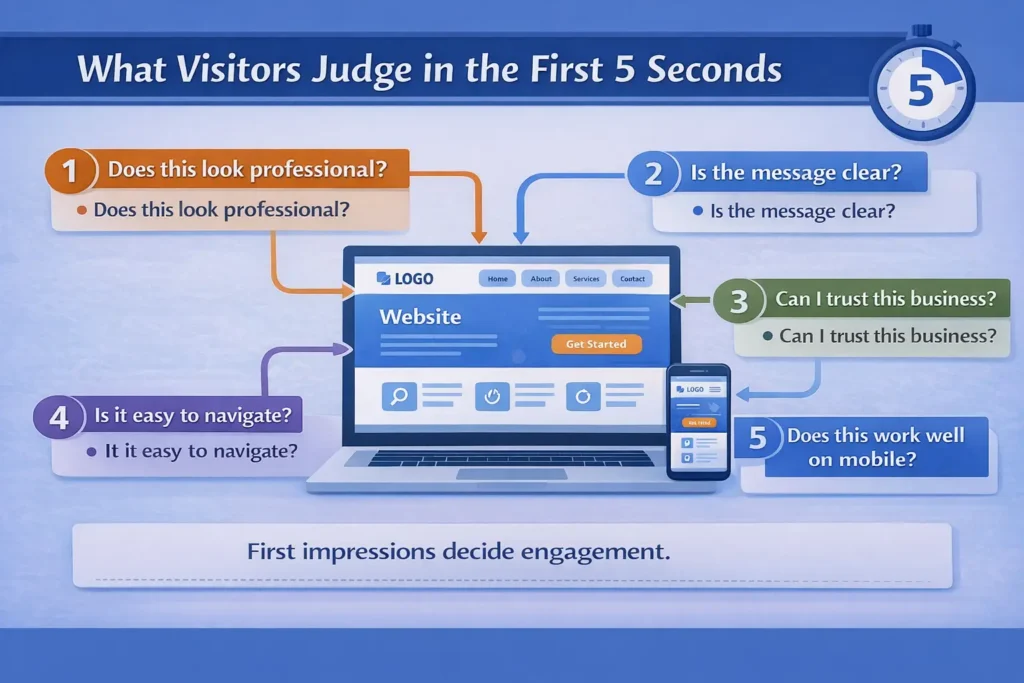 Infographic showing how users judge websites in the first five seconds