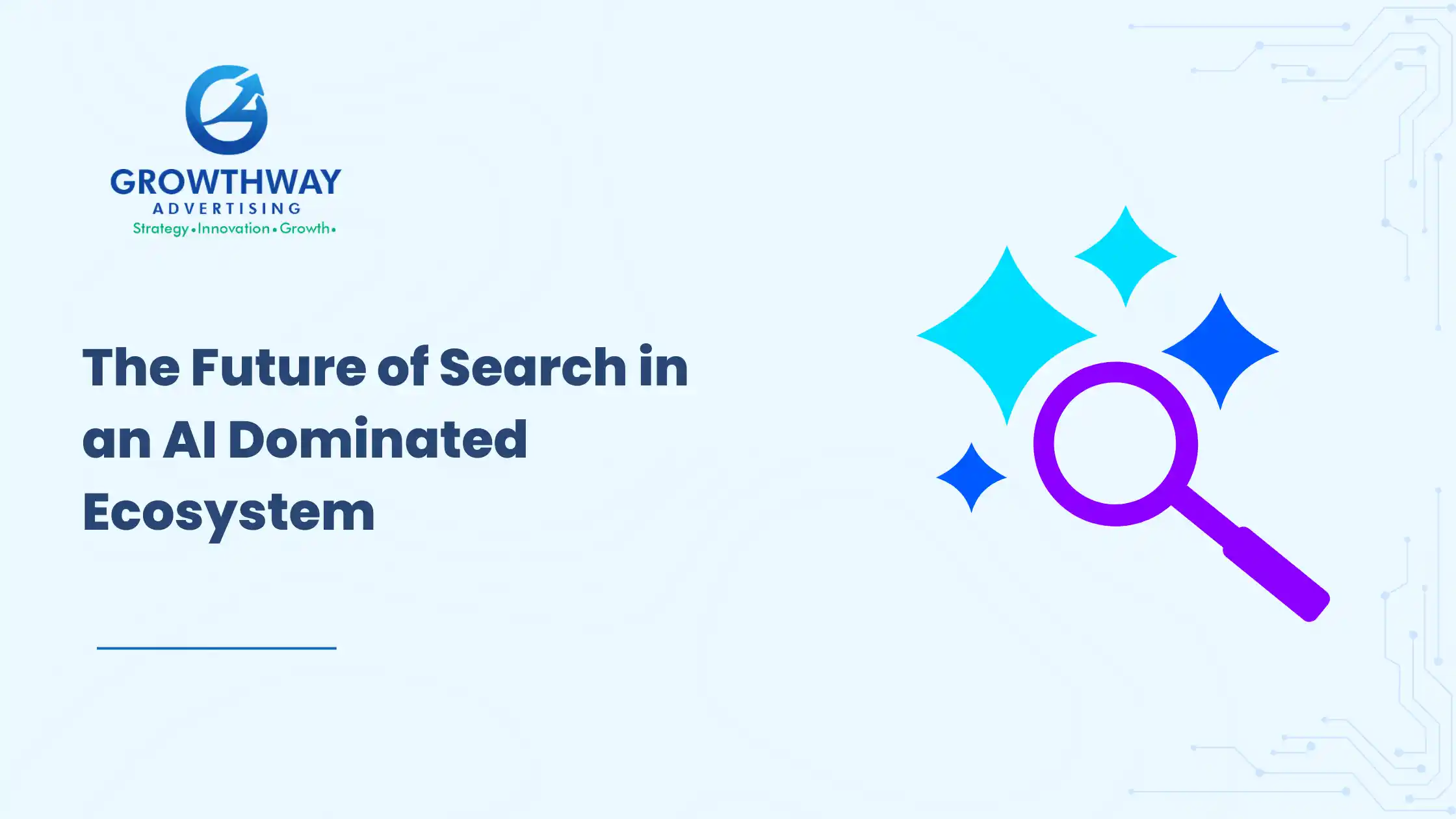 Digital interface showing AI neural networks merging with a search bar, representing the future of generative search AI